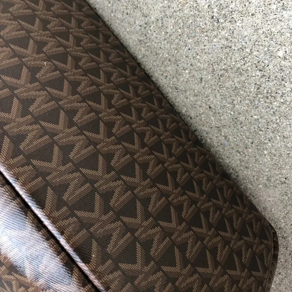 MICHAEL KORS Eliza All Over Tote Bag Purse Monogram Shoulder Bag Brown East West
